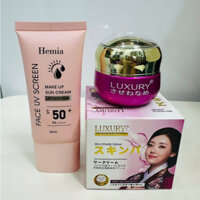 Kem LUXURY Nhật Bản Dưỡng Trắng Da Cao Cấp Mờ Nám - Tàn Nhang - Đồi Mồi 35g ( màu tím) + TẶNG kem chống nắng Hàn Quốc