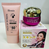 Kem LUXURY Nhật Bản Dưỡng Trắng Da Cao Cấp Mờ Nám - Tàn Nhang - Đồi Mồi 35g ( màu tím) + TẶNG kem chống nắng Hàn Quốc