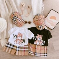 [KÈM MŨ] Bộ đồ hình gấu kèm mũ kẻ cực đẹp cho bé trai