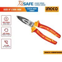 Kềm mũi cong cách điện INGCO HIBNP28208 kích thước 8"/200mm, đầu kìm đánh bóng chống gỉ - chính hãng