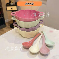 [Kèm Muôi] Bát Gốm Sứ Hình Quả Bí Ngô  Có Tay Cầm, Tô Đựng Thức Ăn Bát Súp Có Tai kèm thìa Dùng Được Trong Lò Vi Sóng