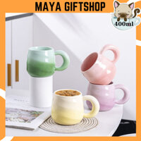 [KÈM MUỖNG] Cốc Sứ Ly Gốm Sứ Xoắn Ốc Nhiều Màu Tráng Men Bóng Cao Cấp - Ly Uống Trà, Cốc Uống Cà Phê Nhiều Màu 400ml