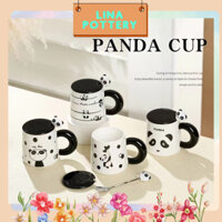 [KÈM NẮP+ MUỖNG] Ly Sứ, Cốc Sứ Gốm Có Quai Panda tinh nghịch Kèm Nắp Và Muỗng - Ly Sứ Uống Trà, Cốc Sứ Uống Cà Phê 400ml