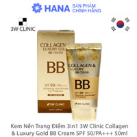 Kem nền trang điểm 3W Clinic Collagen & Luxury Gold BB Cream SPF50+ PA+++ 50ml Hàn Quốc