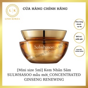 Kem nhân sâm cao cấp phục hồi da lão hoá Sulwhasoo Concentrated Ginseng Renewing Cream 5ml