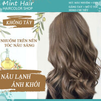 kem nhuộm tóc tại nhà màu nâu lạnh ánh khói- nhuộm từ nền nâu vàng level 6 – tặng oxy