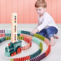 (Kèm pin) Đồ chơi tàu hỏa, xe lửa thả xếp Domino tự động, bộ tàu Domino chuyển động cho bé lắp ráp thỏa sức sáng tạo