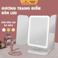 [Kèm Pin + Sạc] Gương Để Bàn Đèn LED Trang Điểm Làm Đẹp Cửa Gập Mở 2 Cánh LED 3 Màu AUTOMATIK
