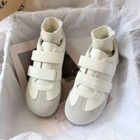 Kem Puff Trắng Giày Nữ Đức Tập 2025 Phong Cách Mới Velcro Giày Thể Thao Thông Thường Giày Đơn