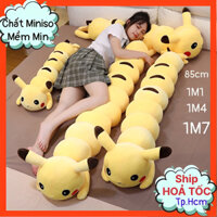 [Kèm Quà] 1MÉT7 Thú Bông SÂU KHÚC PIKACHU Dài - Gối Ôm Pikachu - Chất Miniso Mềm - Co Giãn 4 Chiều