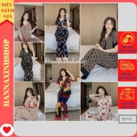 [Kèm quà tặng]Đồ ngủ nữ Set pijama tay ngắn quần dài đồ bộ mặc nhà lụa mango áo có túi viền màu nổi bật quần lưng thun.