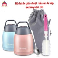 (Kèm quà)Cốc hầm cháo ủ cháo giữ nhiệt đa năng senmysan loại to 600ml