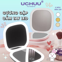 [Kèm Sạc] Gương Gập Cầm Tay UCHUU Đèn LED 3 Màu Mini Trang Điểm 2 Mặt