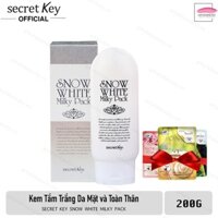 Kem tắm trắng toàn thân Secret Key Snow White Milky Pack 200g + Tặng 1 gói Mặt nạ dưỡng da 3W Clinic Fresh Mask Sheet 23