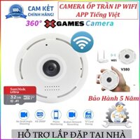 [KÈM THẺ NHỚ] Camera IP Wifi V380 Pro VR 360° Full HD Góc Quay Siêu Rộng - Camera ốp trần không dây Xem toàn cảnh