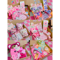 [KÈM THIỆP + ĐÈN LED] Set Quà Gấu Dâu, Kuromi,Melody, Hello Kitty Kẹp Tóc Cute Đáng Yêu Tặng Người Yêu