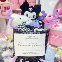 (Kèm Túi, Đèn, Thiệp) Bó Hoa Gấu Bông Quà Tặng Nhân Vật Sanrio Thỏ Kuromi Đen Quà Tặng Valentine, Sinh Nhật Đáng Yêu