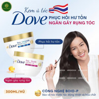Kem Ủ Tóc Dove Phục Hồi Hư Tổn Hya + Ceramide Intense Repair Treatment Mask 300ml giúp phục hồi nuôi dưỡng từng sợi t