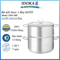 [Kèm Xửng Hấp] Nồi Inox Cao Cấp 1 Đáy SATO ST01-30H, Đường Kính 30cm, Nồi Inox Cao Cấp Inox 430 SATO - Bảo hành 12 tháng