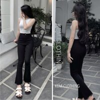 KEM.CLOTHING - Quần Jean Ống Loe, quần jean giấy loe đen co giãn nhẹ unisexx Nữ