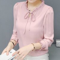 Kemeja perempuan Áo Sơ Mi Voan Cỡ Lớn Màu Trắng Thắt Nơ Baju Cho Nữ