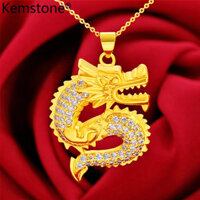 Kemstone 24K Zircon Mạ Vàng Dây Chuyền Mặt Rồng Vòng Cổ Đồ Trang Sức Hấp Dẫn Cho Nam Giới