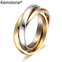Kemstone Fashion Jewelry Trend Women Stainless Steel 3MM Ring Casual Tricyclic Tricolor Twining Design