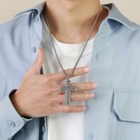 Kemstone Phong Cách Đơn Giản Màu Đen Bạc Chữ Thập Mặt Dây Chuyền Vòng Cổ Dây Chuyền Trang Sức Cho Nam