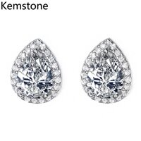 Kemstone Sáng Tạo Màu Bạc Inlay Đá Cubic Zirconia Hình Giọt Nước Khuyên Nụ Cho Phụ Nữ [bonus]