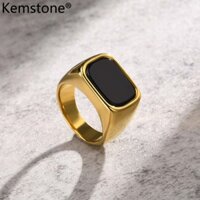 Kemstone Thép không gỉ Đen Thủy Tinh Mạ Vàng Nhẫn Nam Trang Sức Cho Nam