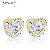 Kemstone Tinh Tế Bạc 925 Trái Tim Đá Cubic Zirconia Mạ Vàng Khuyên Nụ Jewerly Quà Tặng Cho Phụ Nữ