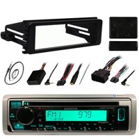 Kenwood Single DIN Stereo CD Player Receiver - Bundle Combo w/ Metra DIN Dash Installation Kit + Handle Bar Control Module + Enrock 22" AM/FM R...
