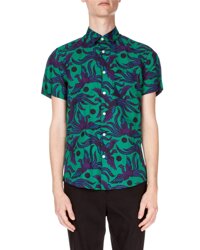 Kenzo Men's Flying Phoenix Sport Shirt Green/Purple 39/15 1/4