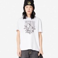 Kenzo 's Trắng Nữ Họa Tiết Trừu Tượng In Hình Cotton Tay Ngắn Thoải Mái Áo Thun Nữ Tay Ngắn