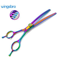 Kéo cá mập cong 7 inch Chunker màu, Kéo chải lông cho chó, Dụng cụ cắt tỉa tóc cho thú cưng
