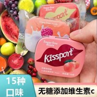 Kẹo cao su bạc hà không đường Kissport, hương đào, hơi thở thơm mát, kẹo chanh, hoa nhài, nho xanh