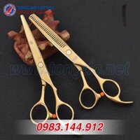 Kéo cắt tỉa tóc KASHO Vàng tặng kèm bao da, lược Toni&Guy