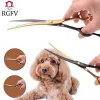 Kéo chải lông cho chó RGFV, Kéo cắt lông thú cưng mỏng cong chuyên nghiệp, Cắt tỉa tóc thú cưng bằng thép không gỉ màu đen và sắc nét an toàn