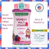 Kẹo dẻo Nature's Bounty Women's Multi Vitamin Berry Raspberry Gummies 80 viên 50mg collagen vị Dâu Mâm xôi Hỗ trợ đẹp da