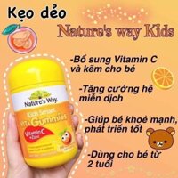 Kẹo Dẻo Nature's way Vitamin C + ZinC bổ sung Vitamin C + kẽm Úc hộp 60viên bé từ 2 tuổi