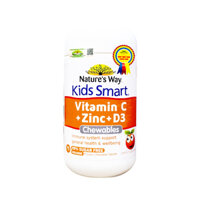 Kẹo dẻo vitamin C Nature’s Way Kids Smart Vitamin C + Zinc + D3 Chewable Tablets giúp bổ sung vitamin C và kẽm, tăng cường đề kháng, hỗ trợ phát triển thị lực của trẻ (Hộp 75 viên nhai)