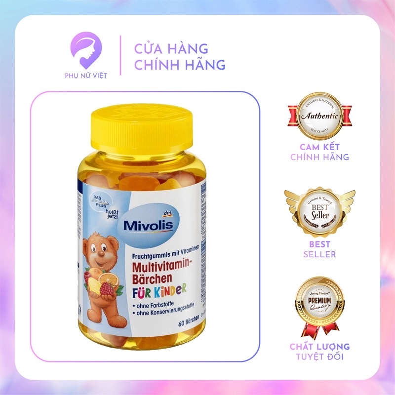 Kẹo gấu vị trái cây bổ sung Vitamin tổng hợp cho trẻ em Mivolis Mutilvitamin Barchen 60 viên