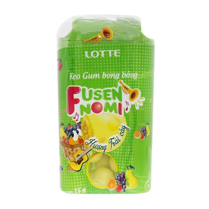 Kẹo gum bong bóng Lotte Fusen Nomi hương trái cây hũ 15g