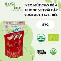 Kẹo mút hữu cơ cho bé 4 hương vị trái cây Yumearth 14 chiếc