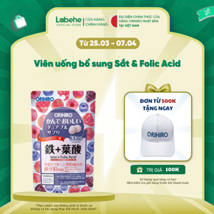 Kẹo ngậm bổ sung Sắt và Folic Acid Orihiro 120 viên