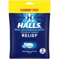 Kẹo ngậm không đường, vị bạc hà HALLS Relief Mentho-Lyptus Cough Drops