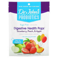 Kẹo ngậm lợi khuẩn Dr. John’s Healthy Sweets hỗ trợ tiêu hóa có chất xơ & vitamin C vị dâu đào & táo không đường 1 tỷ lợi khuẩn 14 viên kẹo gói riêng 3.85 oz (109 g)