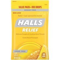 Kẹo ngậm trị ho không đường halls sugar free cough drops, honey-lemon, 180 viên