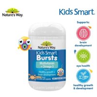 Kẹo nhai cho bé bổ sung vitamin tổng hợp và Omega Nature's Way Multivitamin & Omega 3 Kids Smart Bursts 100 viên Úc