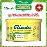 Kẹo Ricola Lemon Mint Herb 100gr Hộp Thiếc - Ngậm ho vị Chanh Bạc Hà Thảo Mộc từ Thụy Sĩ